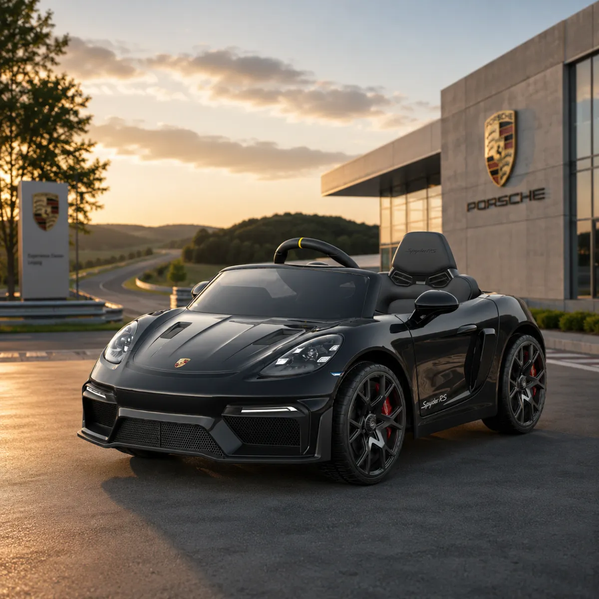 Porsche Spyder 718 RS - elbil barn - gummidekk - sort
