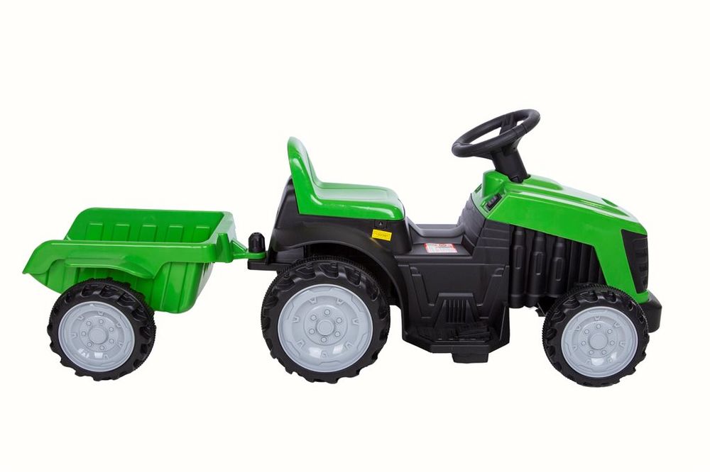 Azeno 6V elektrisk traktor med henger - grønn